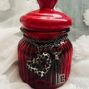 Red Glass Jar with Heart and Key Charm